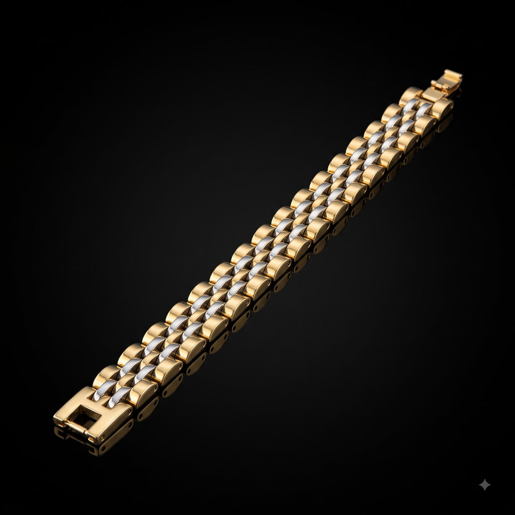Two-Tone Gold & Silver Link Bracelet for Men | Length 8.5 Inch | Width 12mm | Weight 43 Gram