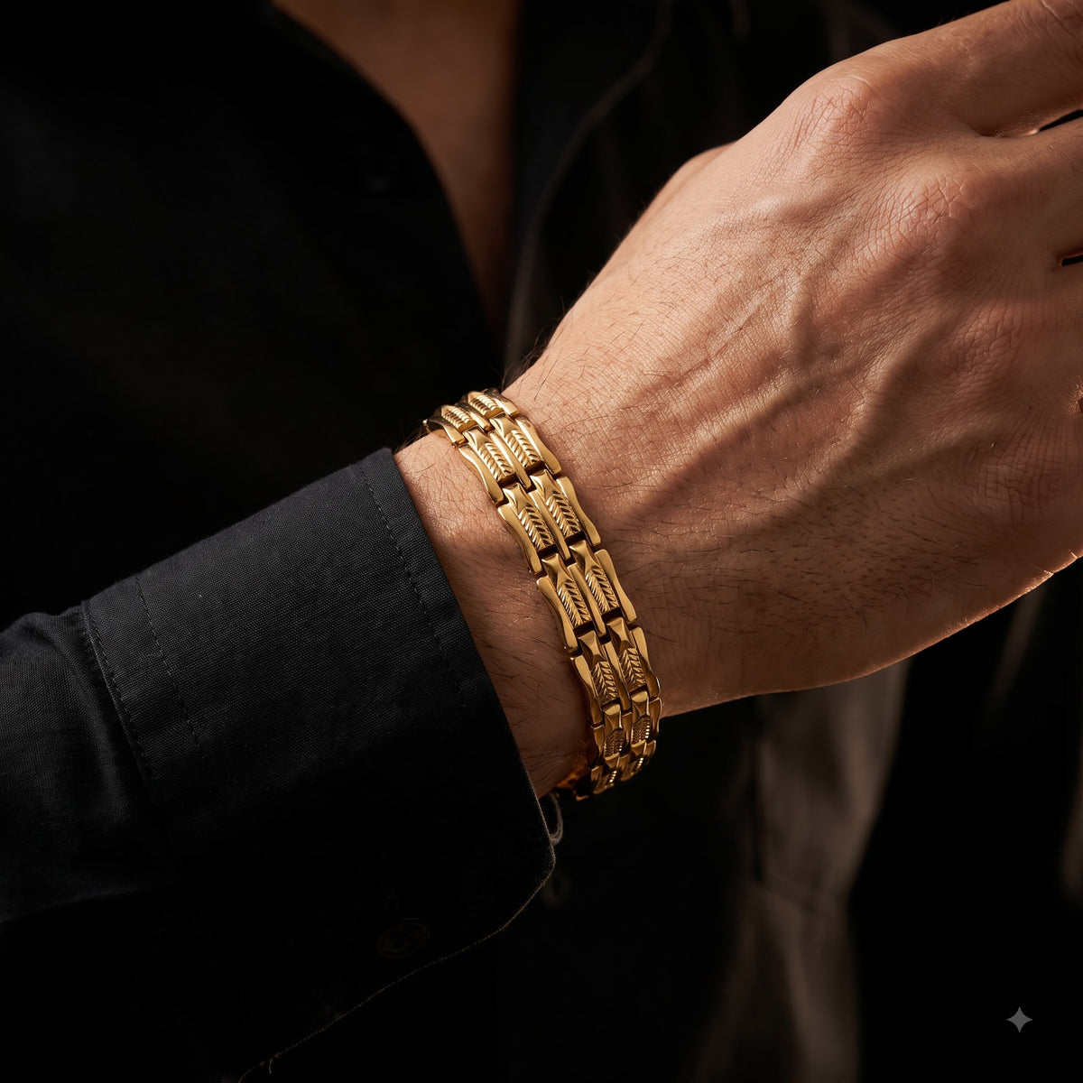 Triple-Layer Gold-Tone Link Bracelet for Men | Length 8.8 inches | Width 14 mm | Weight 45 gram