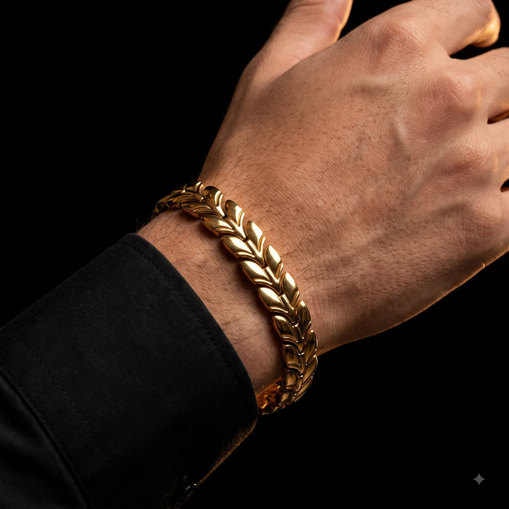 Laurel Leaf Wheat Chain Bracelet for men | Length 8.4 inches | Width 12 mm | Weight 40 gram