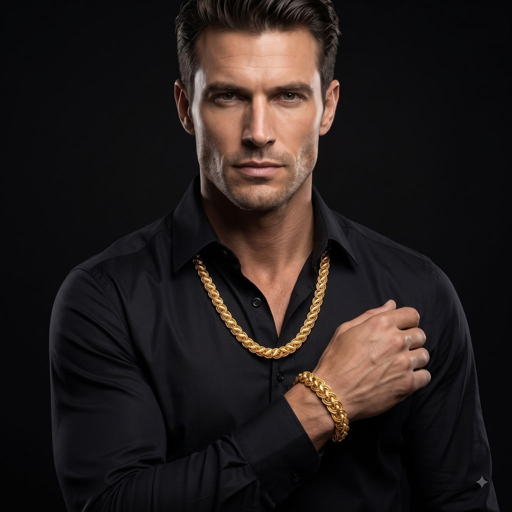 Double Link Pattern Necklace and Barcelet for men