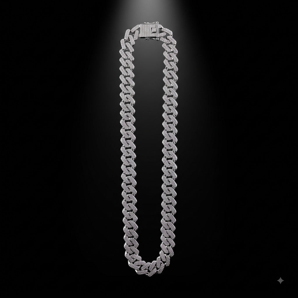 Iced Stone-Studded  Cuban Link Chain for Men | Length 19.6 Inch | Width 13 mm | Weight 73 Gram