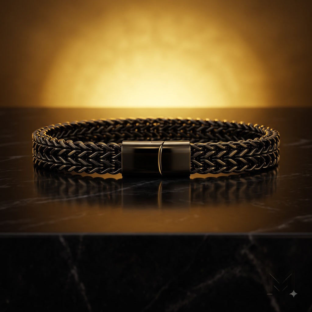 Dual Link Gold Plated Bracelet with Magnetic Lock  | Length: 8.5 Inch | Width 7 mm | Weight 25 Gram