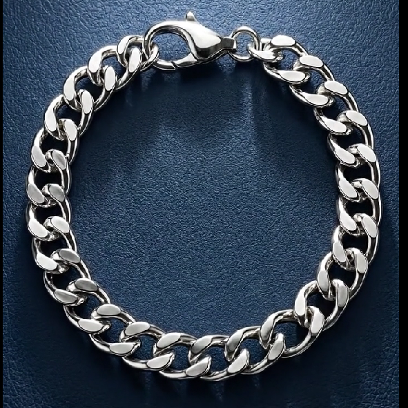Aurev MEN Silver Stainless Steel Chain Bracelet for Men | 9mm Width | 8.5 Inch Length