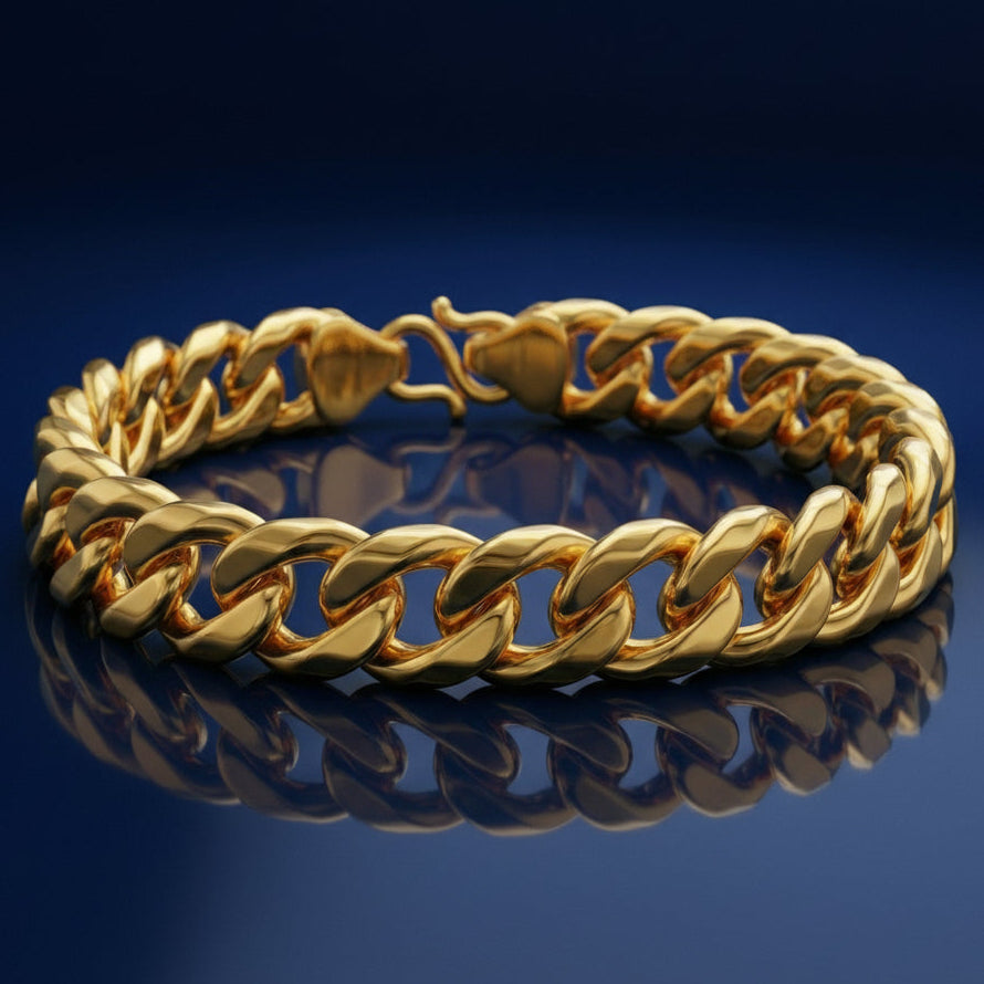 Cuban Chain Bracelet 24k Real Gold Plated, Width 10.5 mm & Length 8.5" Inches.