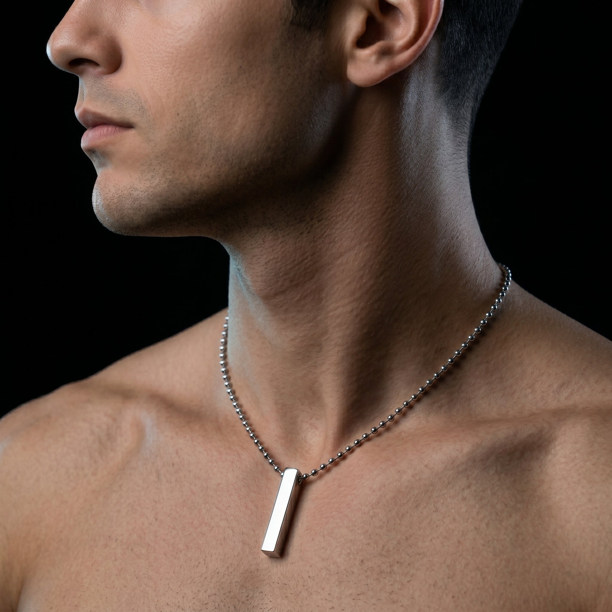 Men’s Silver Bar Pendant Necklace | Minimalist Rectangular Design | Stainless Steel Chain | Premium Polished Finish | Daily Wear Fashion Jewelry