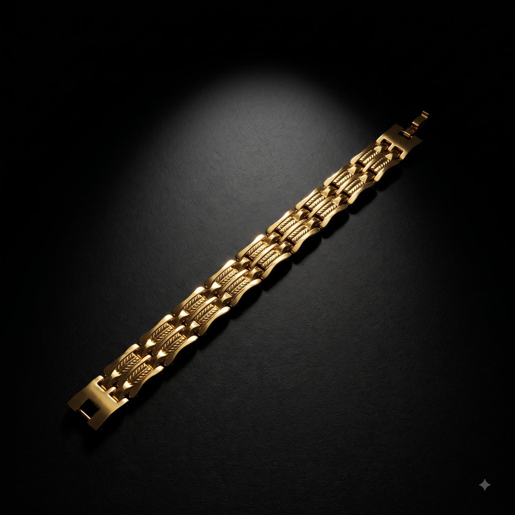 Triple-Layer Gold-Tone Link Bracelet for Men | Length 8.8 inches | Width 14 mm | Weight 45 gram