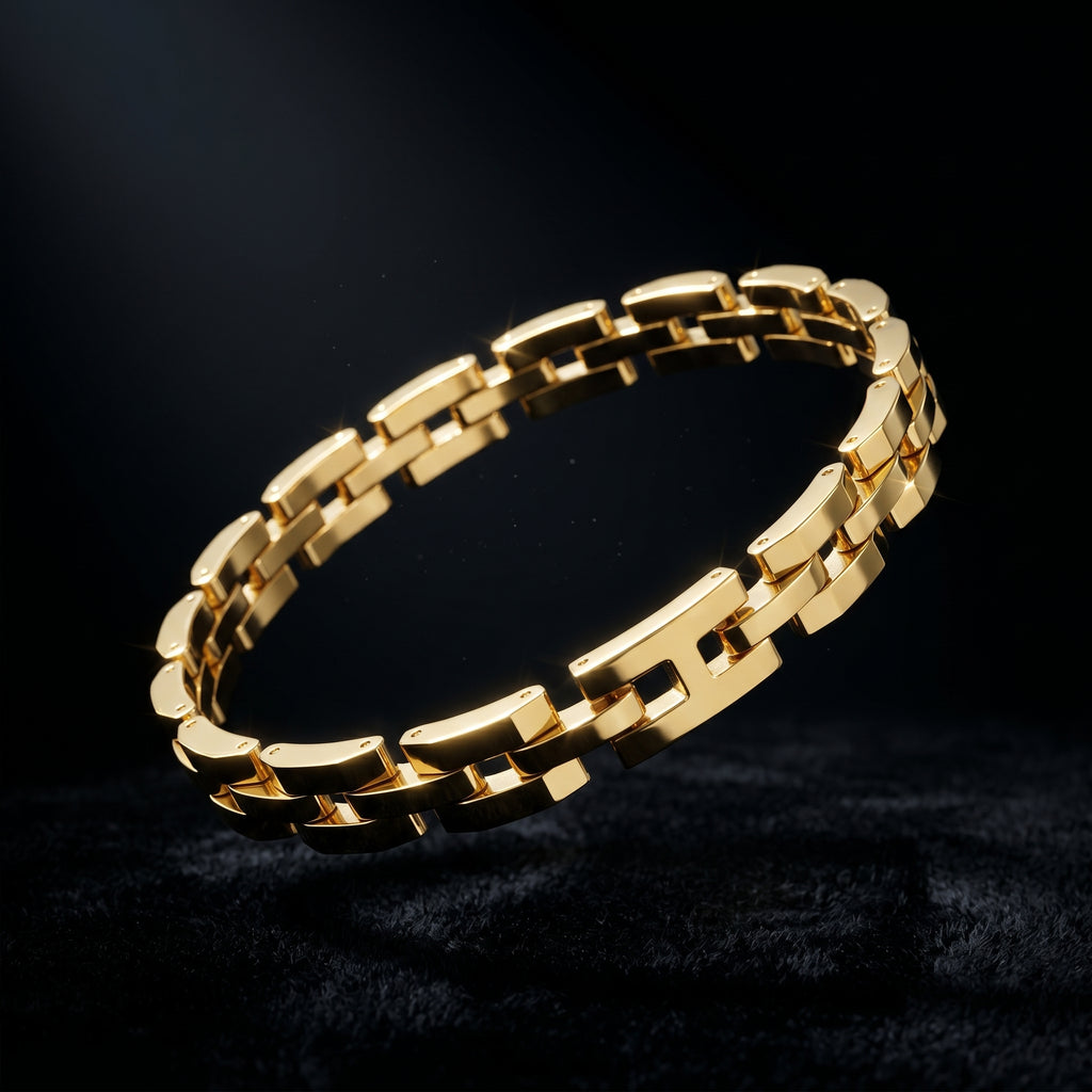 Royal Gold Link Bracelet for Men, Length 7.5 inch | Width 7mm