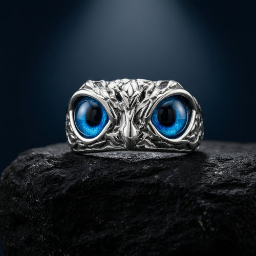 925 Silver Owl Ring with blue eyes (Adjustable size) Fit to any one on any finger