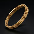 Aurev MEN Gold Plated Stainless Steel Dual Link Chain Bracelet with Magnetic Lock  | Length: 8.5 Inch, Width: 9 mm