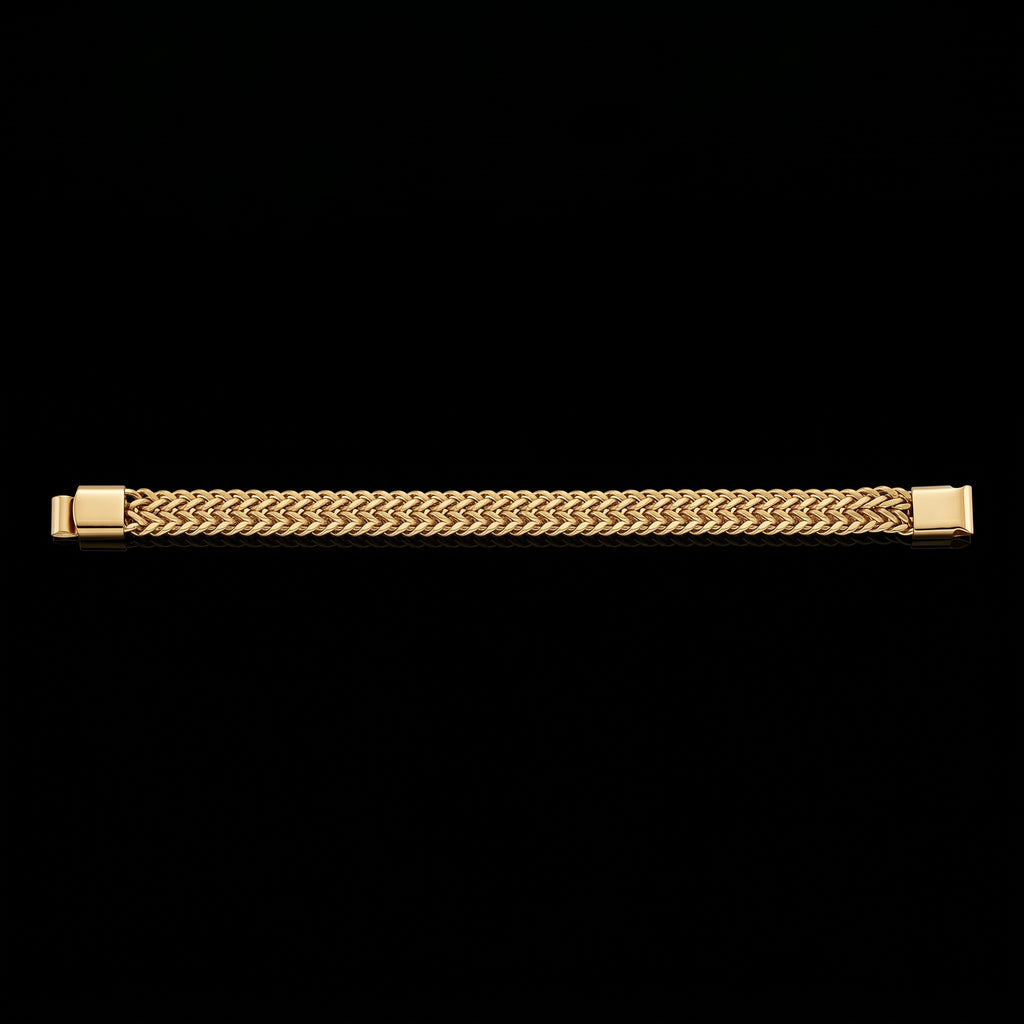 Aurev MEN Gold Plated Stainless Steel Dual Link Chain Bracelet with Magnetic Lock  | Length: 8.5 Inch, Width: 9 mm