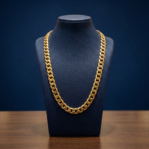 Aurev MEN Brass gold cuban necklace for men, 22 inch length & 8 mm width