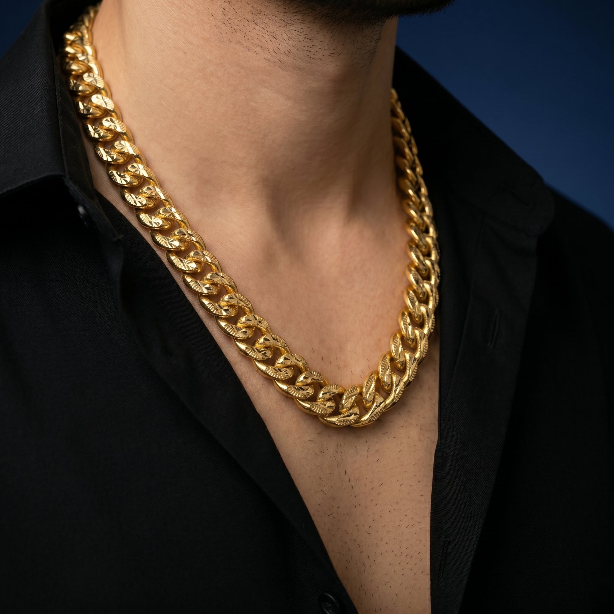 Aurev MEN Brass gold cuban necklace for men, 22 inch length & 8 mm width