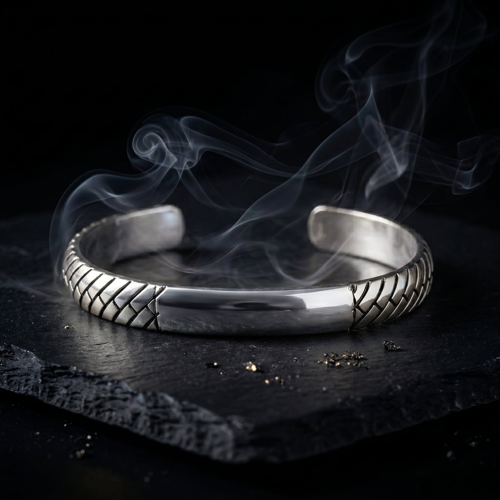 Men’s Gold-Tone Textured Kada Bracelet (Open Cuff Style)