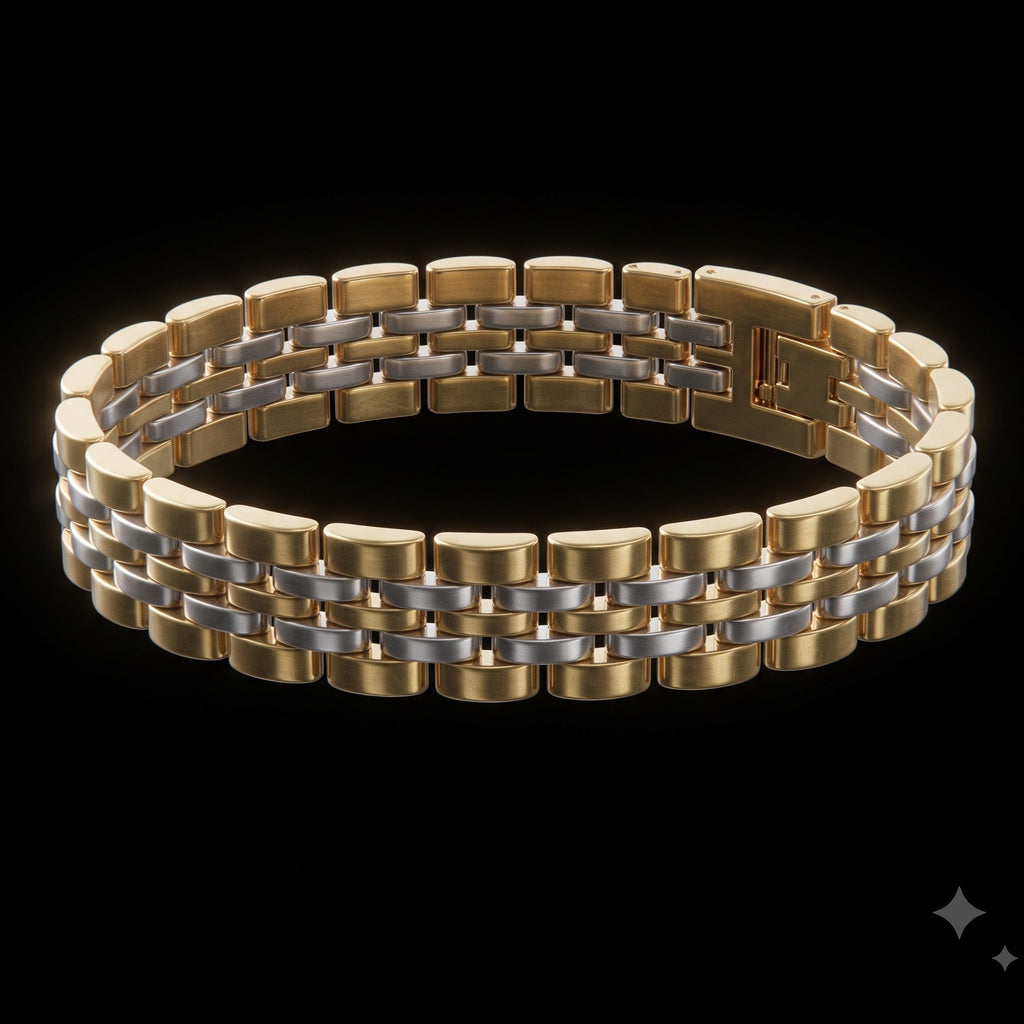 Two-Tone Gold & Silver Link Bracelet for Men | Length 8.5 Inch | Width 12mm | Weight 43 Gram