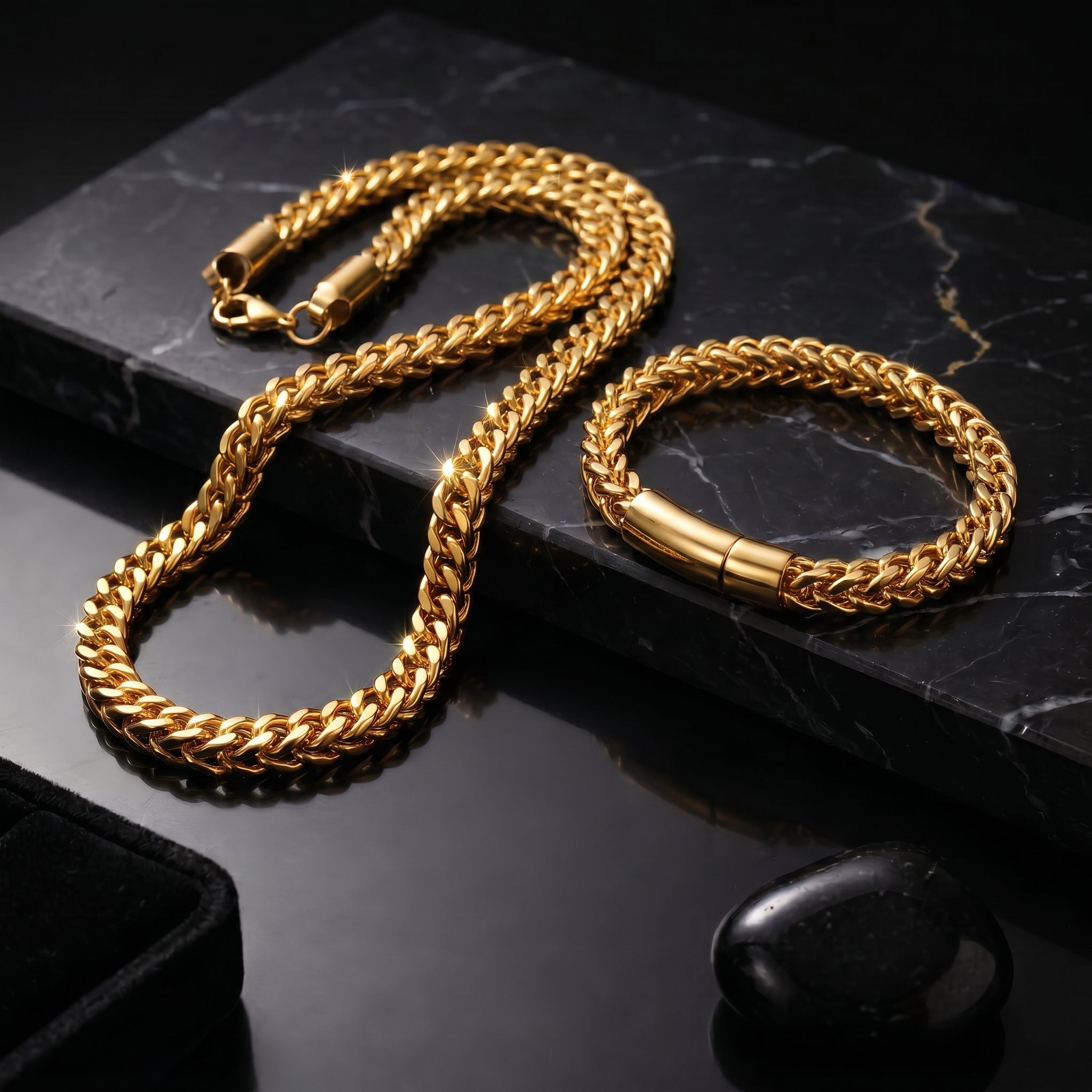 Premium gold cuban link chain and bracelet Combo