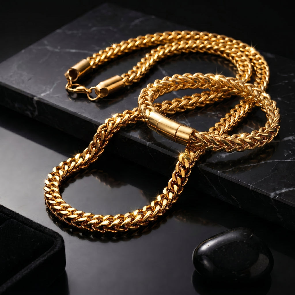 Premium gold cuban link chain and bracelet Combo