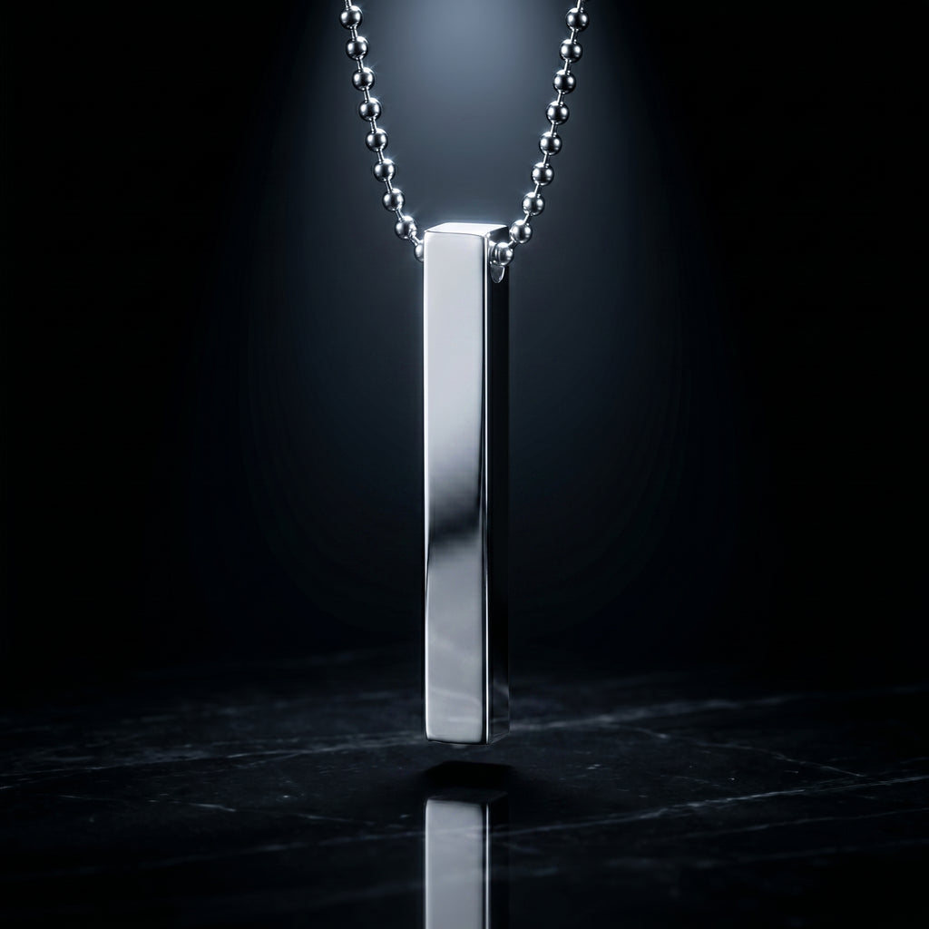 Men’s Silver Bar Pendant Necklace | Minimalist Rectangular Design | Stainless Steel Chain | Premium Polished Finish | Daily Wear Fashion Jewelry