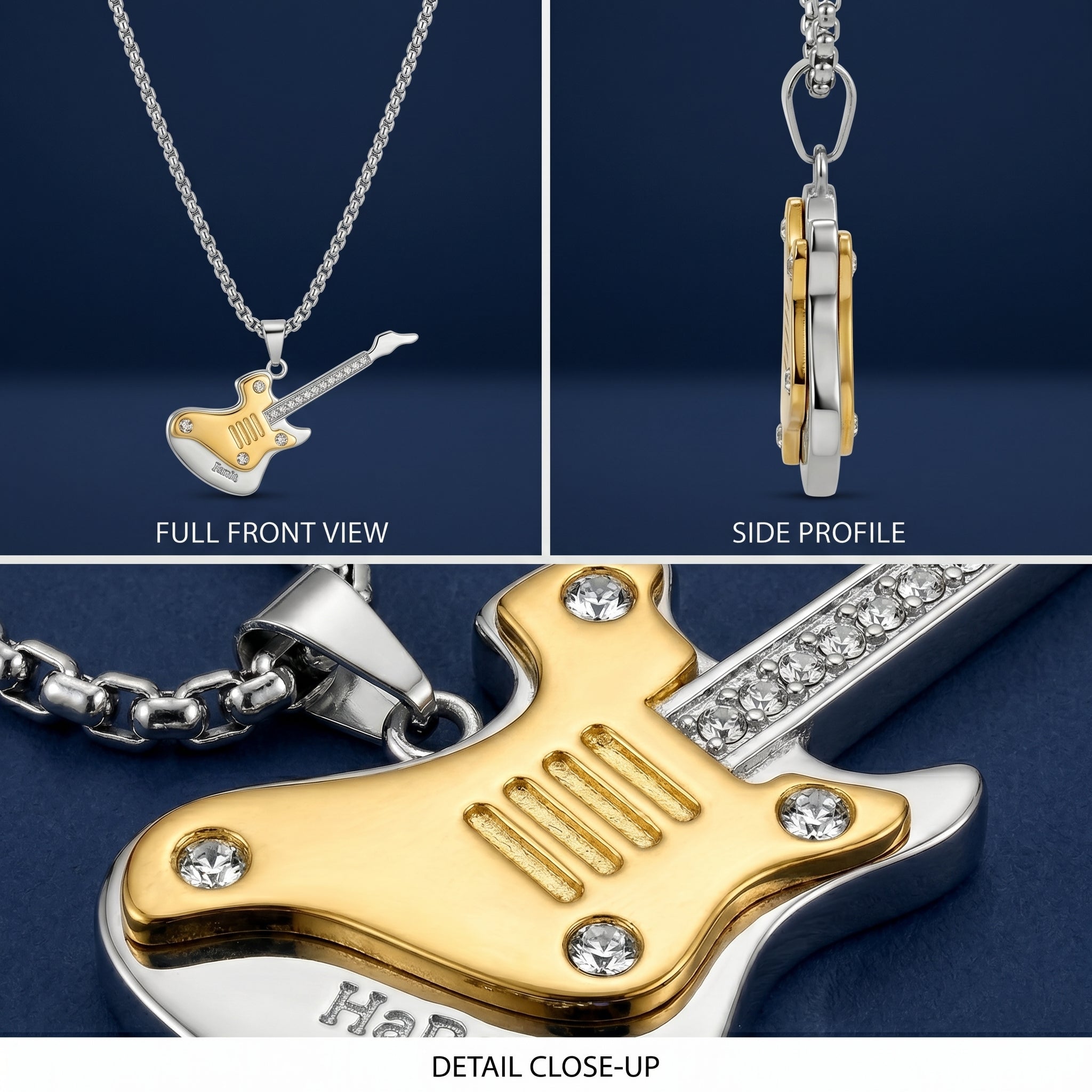 Aurev MEN Premium Guitar Pendant Necklace – Guitar height 2.3 inch | Chain length 24 Inch with Lobster Clasp lock