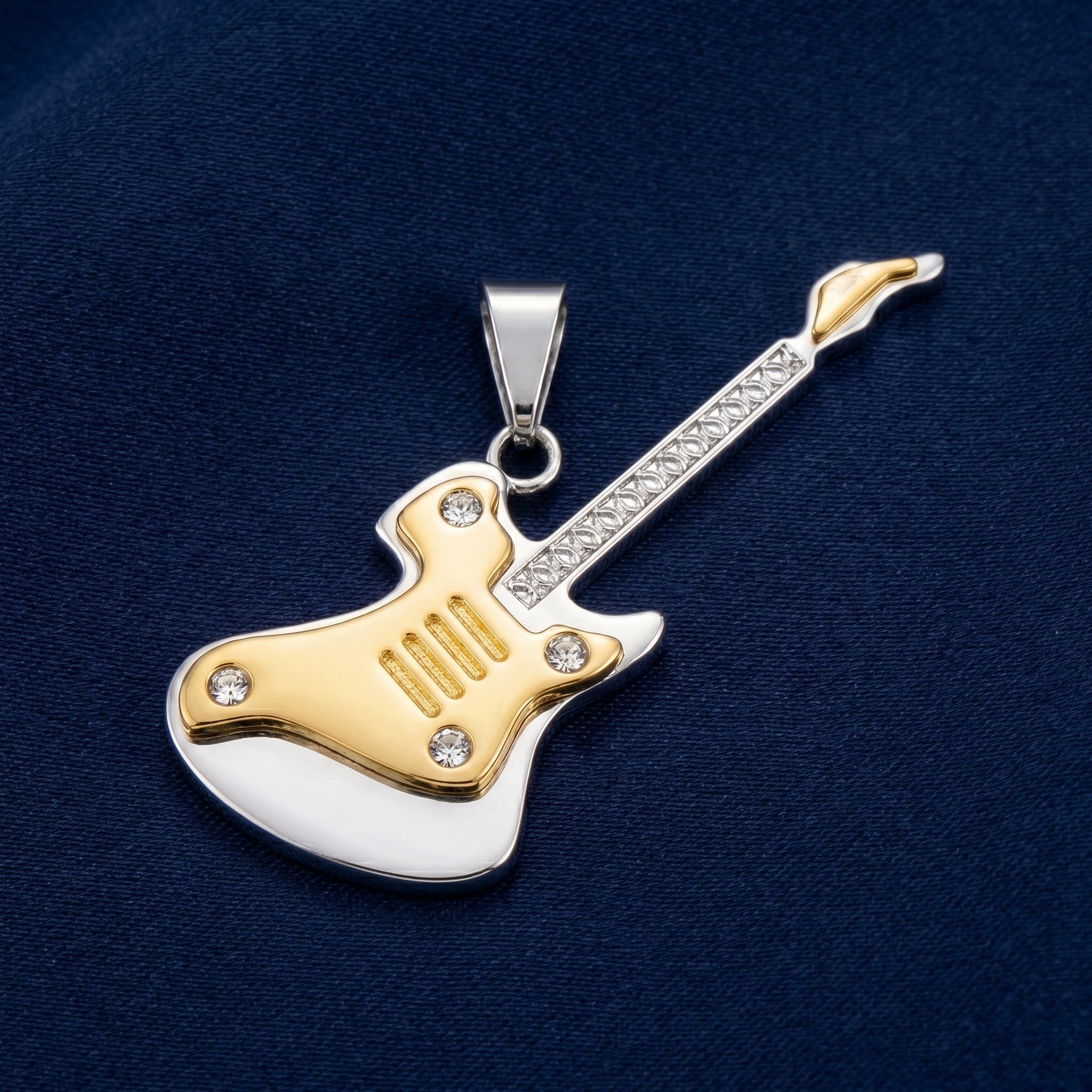 Aurev MEN Premium Guitar Pendant Necklace – Guitar height 2.3 inch | Chain length 24 Inch with Lobster Clasp lock