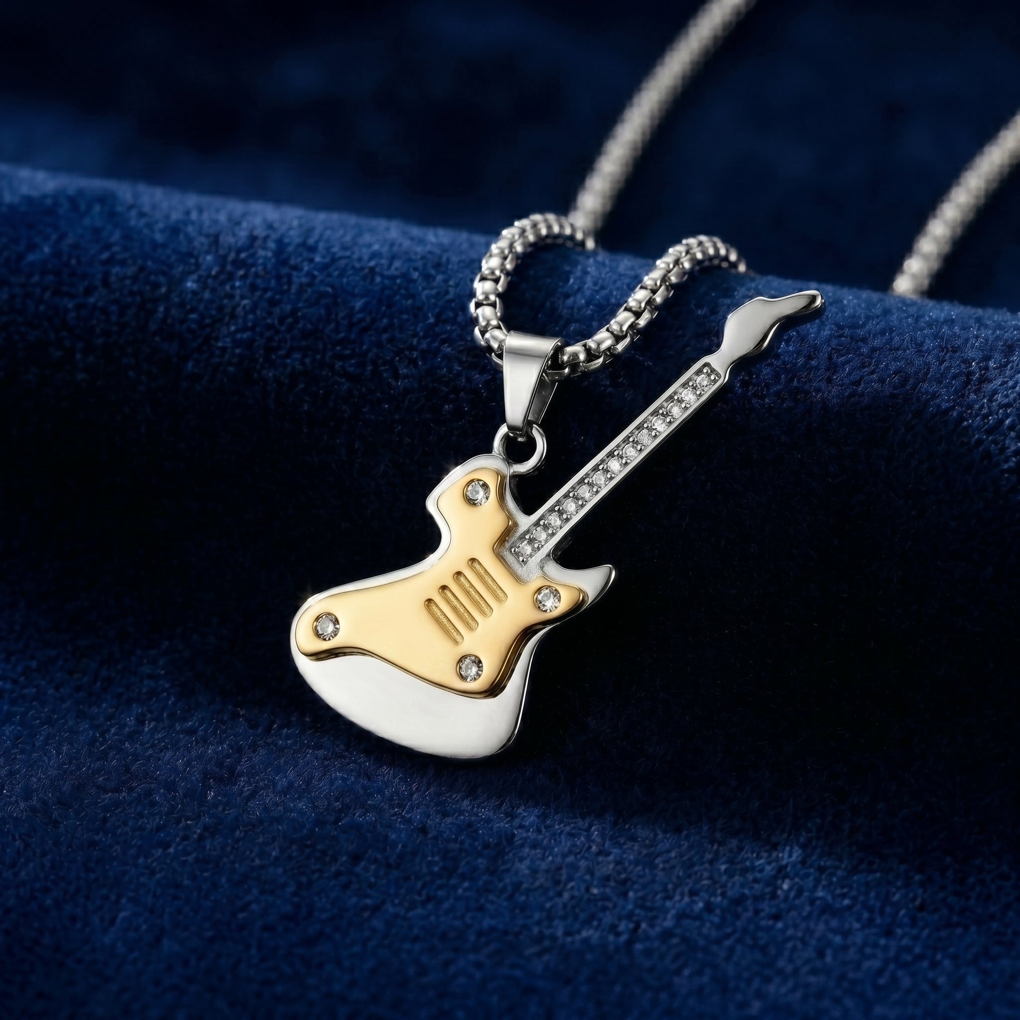 Aurev MEN Premium Guitar Pendant Necklace – Guitar height 2.3 inch | Chain length 24 Inch with Lobster Clasp lock