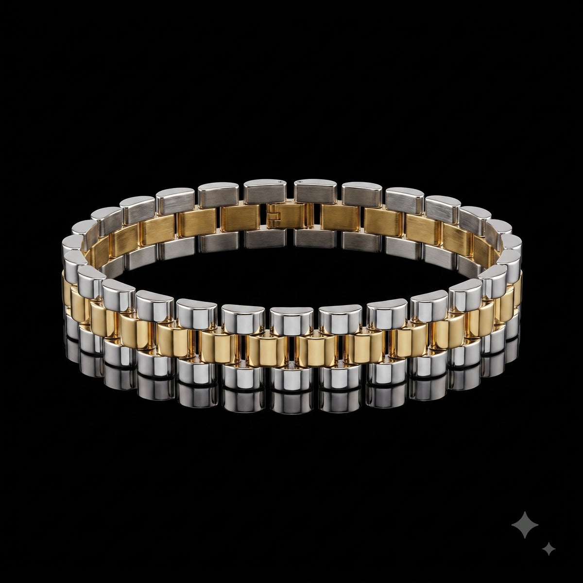 Gold & Silver Capsule Link Bracelet | Length 8.3 inch | Width 12 mm