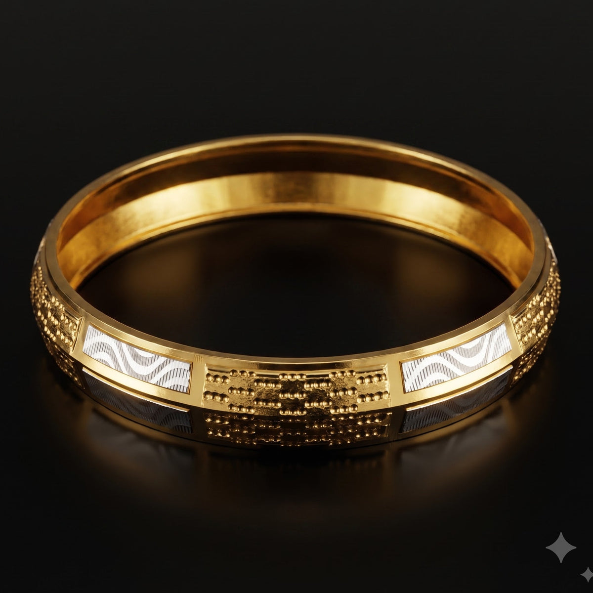 Gold & Silver-Tone Geometric Wave Pattern Kada