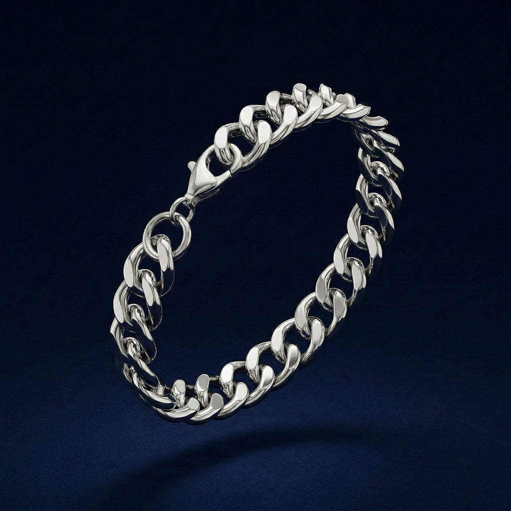 Aurev MEN Silver Stainless Steel Chain Bracelet for Men | 9mm Width | 8.5 Inch Length