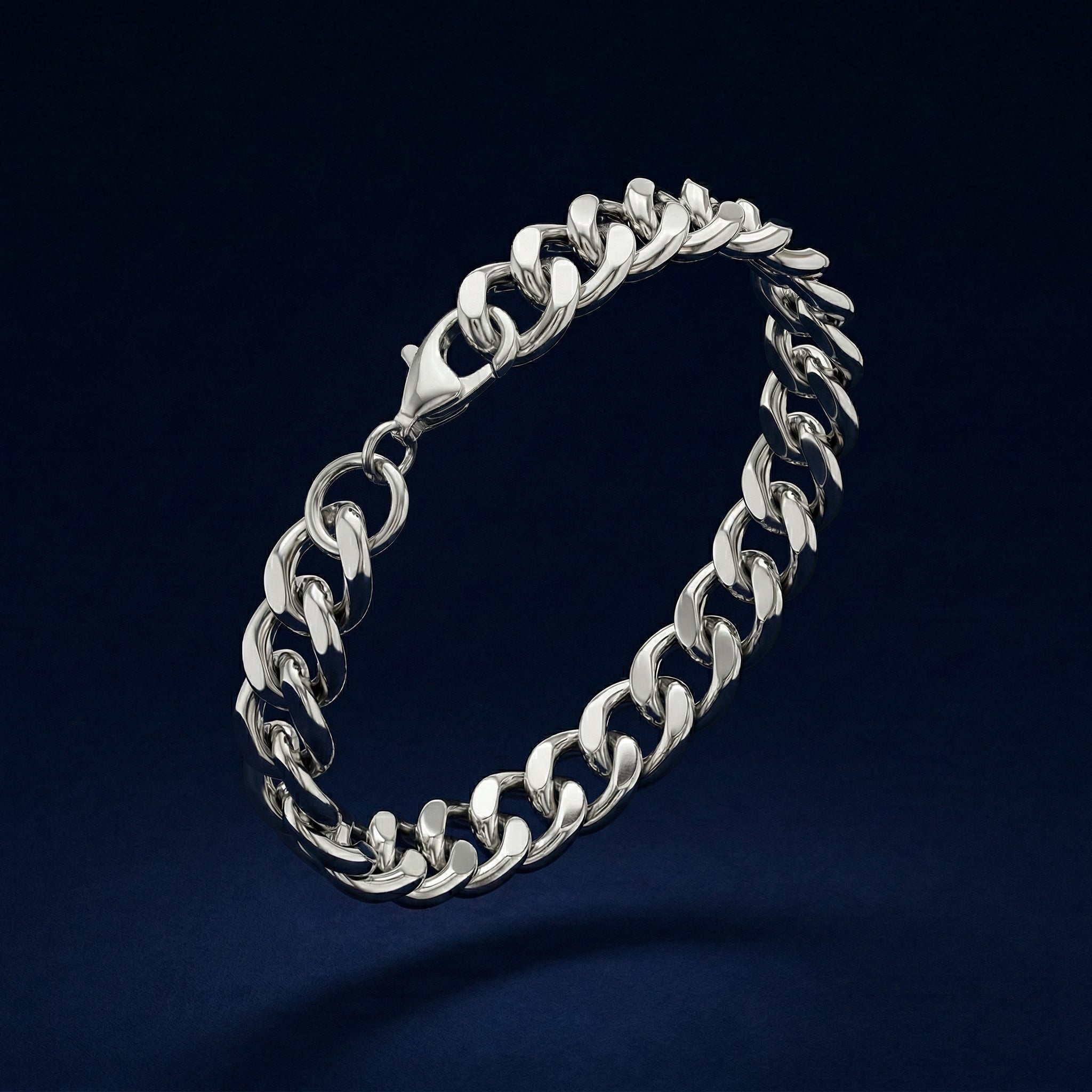 Aurev MEN Silver Stainless Steel Chain Bracelet for Men | 9mm Width | 8.5 Inch Length