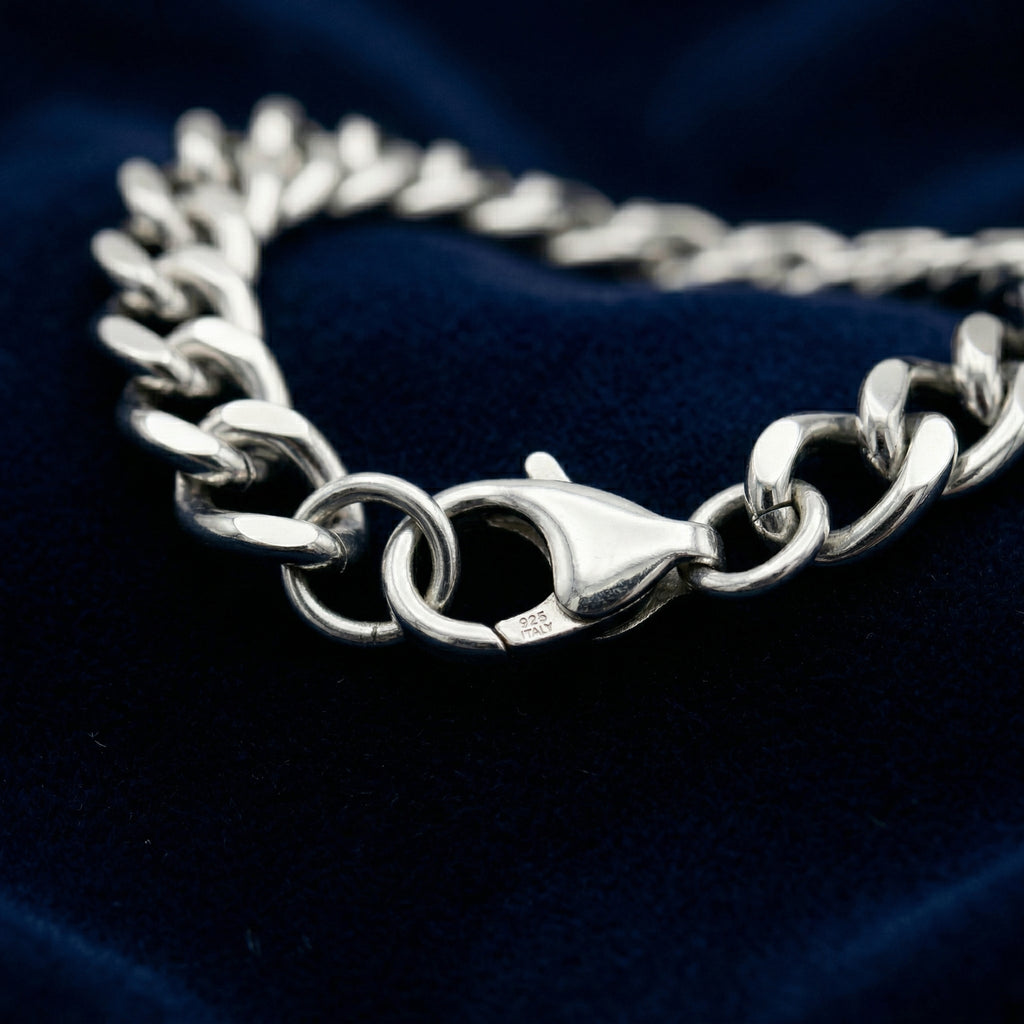 Aurev MEN Silver Stainless Steel Chain Bracelet for Men | 9mm Width | 8.5 Inch Length