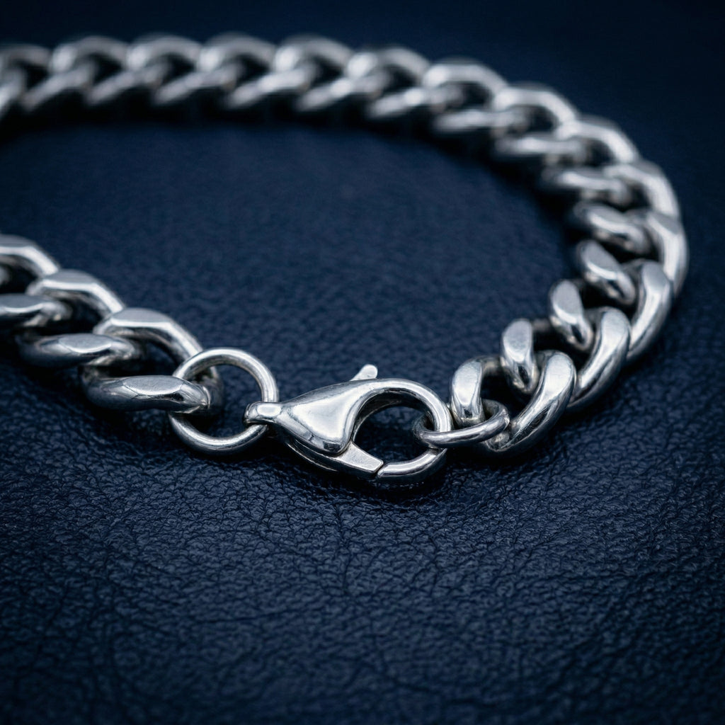 Aurev MEN Silver Stainless Steel Chain Bracelet for Men | 9mm Width | 8.5 Inch Length