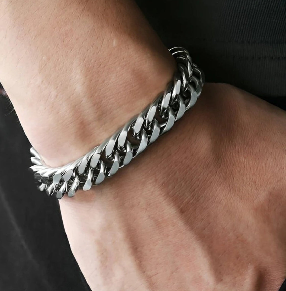 Aurev MEN Silver Stainless Steel Chain Bracelet for Men | 9mm Width | 8.5 Inch Length