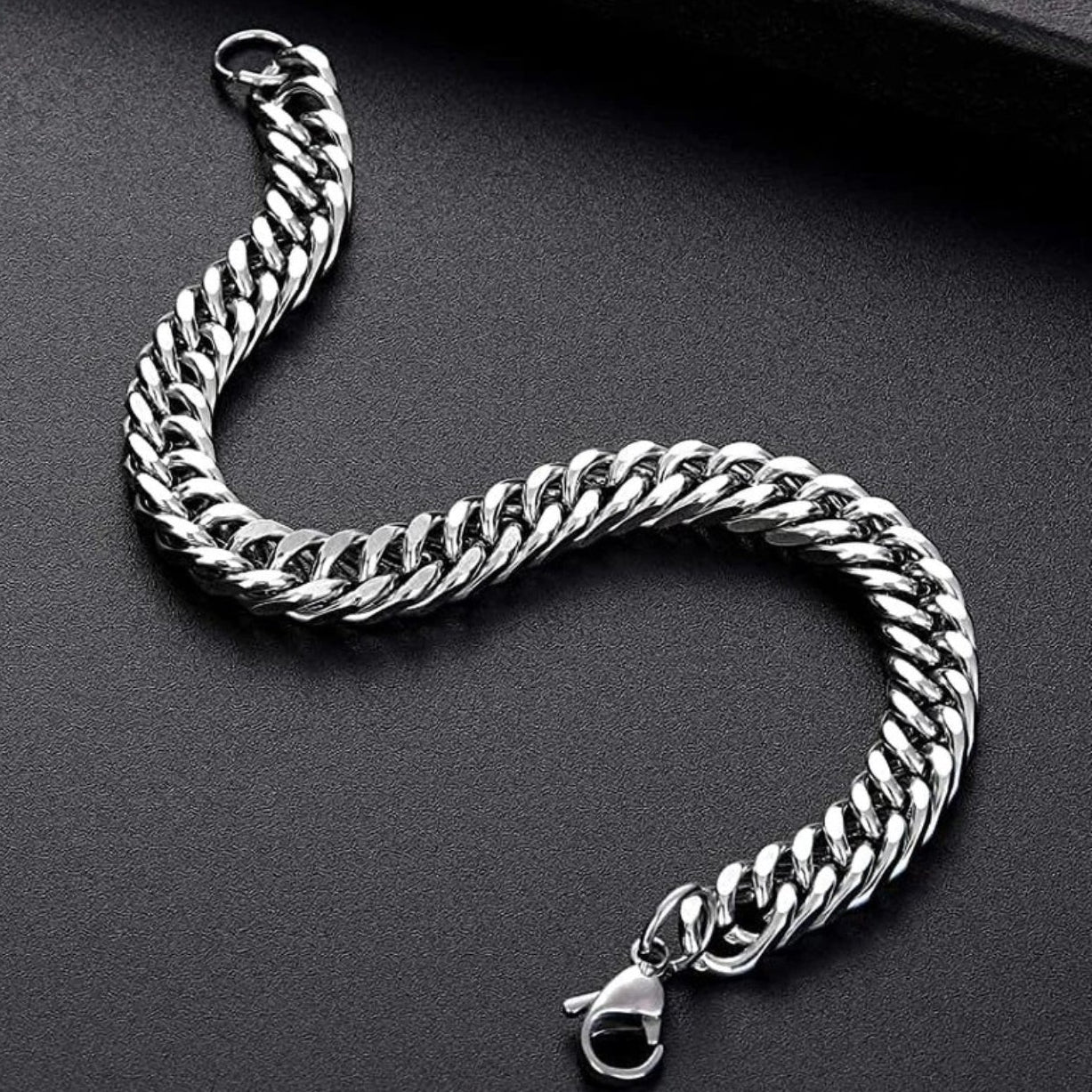 Aurev MEN Silver Stainless Steel Chain Bracelet for Men | 9mm Width | 8.5 Inch Length