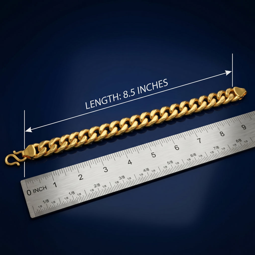 Cuban Chain Bracelet 24k Real Gold Plated, Width 12 mm & Length 8.5" Inches.