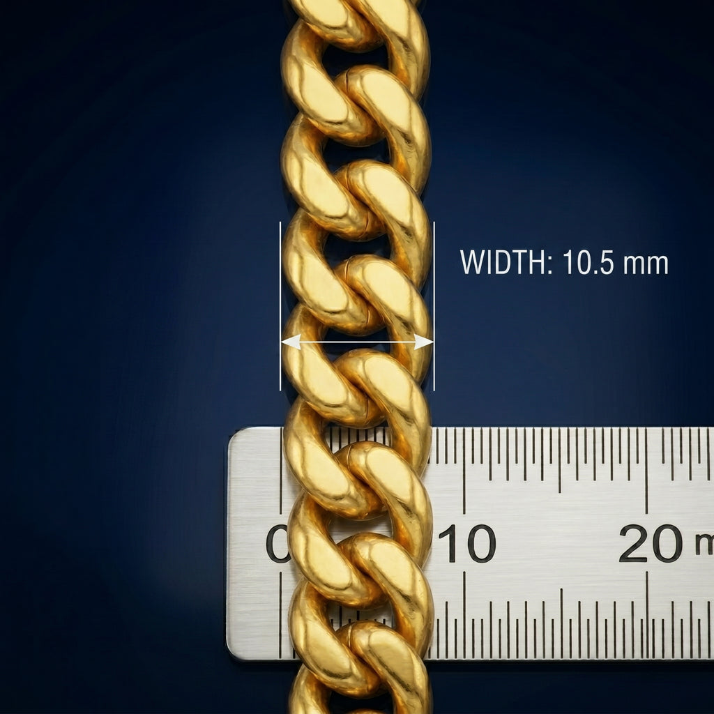 Cuban Chain Bracelet 24k Real Gold Plated, Width 12 mm & Length 8.5" Inches.
